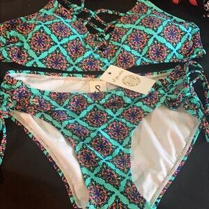All For Color Teal and Pink Bikini Set